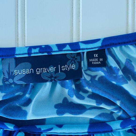 Susan Graver Líquid Knit Size 1X RUNS BIG Babydoll long top blue - Picture 10 of 12
